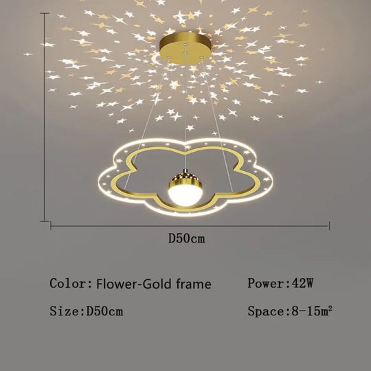 Modern Led Starry Sky Art Deco Chandelier For Bedroom Flower - Gold - D50Cm / Cool White No Remote