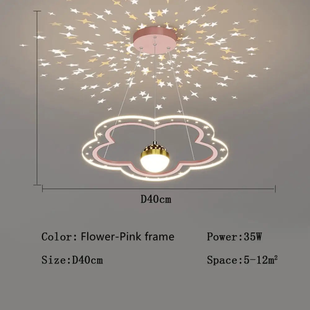 Modern Led Starry Sky Art Deco Chandelier For Bedroom Flower - Pink - D40Cm / Cool White No Remote