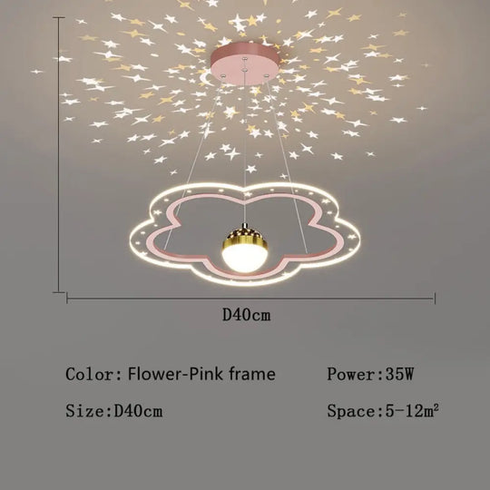 Modern Led Starry Sky Art Deco Chandelier For Bedroom Flower - Pink - D40Cm / Cool White No Remote