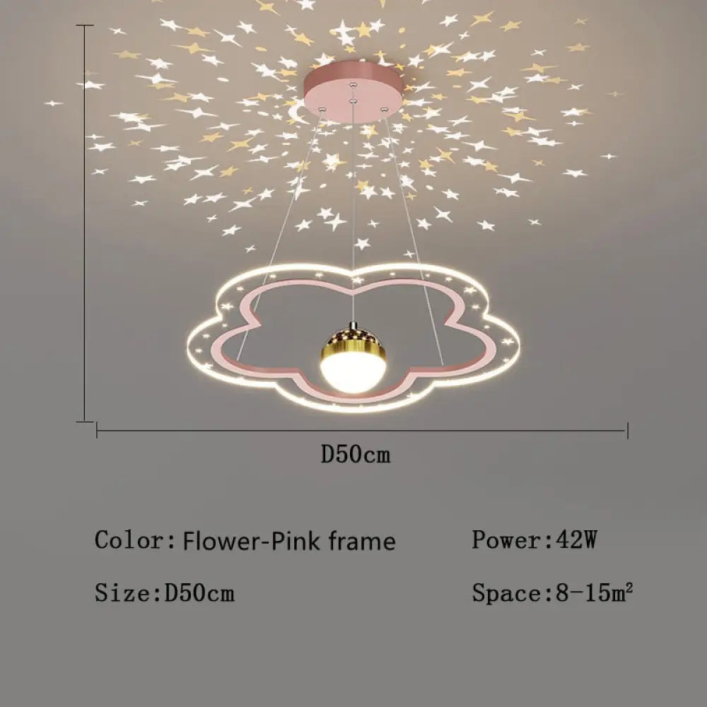 Modern Led Starry Sky Art Deco Chandelier For Bedroom Flower - Pink - D50Cm / Cool White No Remote
