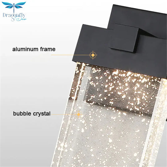Modern Led Waterproof Wall Light With Essence Bubble Glass - Matte Black Finish Indoor/Outdoor Wall