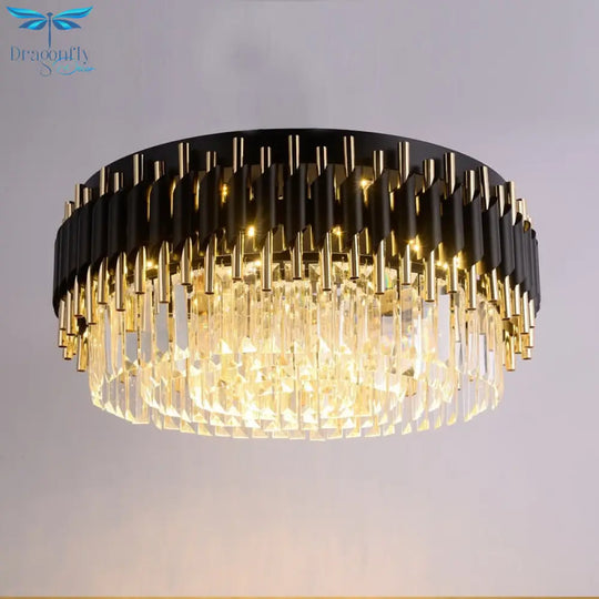 Modern Luxury Black + Gold Chandelier Lighting Large Round Crystal Lamps Living Room Bedroom Led