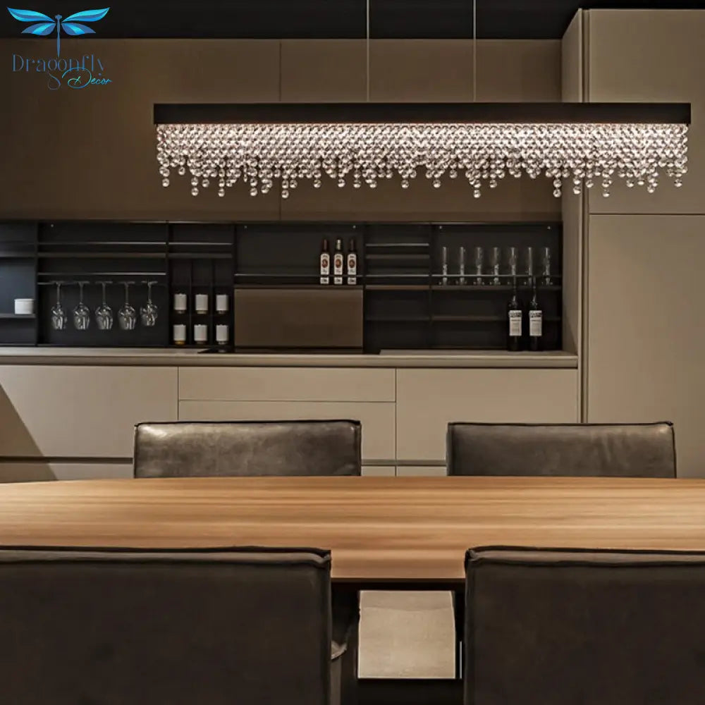 Modern Luxury Chandelier For Dining Room Kitchen Island Long Hanging Led Lamp Gold Chrome Black