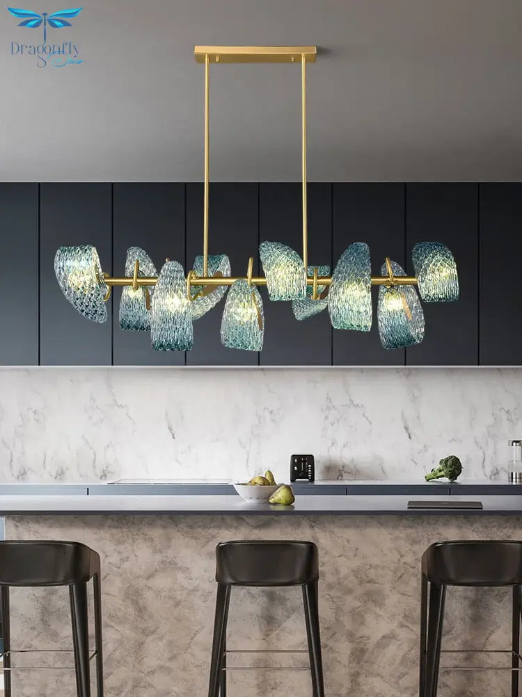 Modern Luxury Flower Ceiling Chandeliers Blue Copper Led Pendant Lamp Living Dining Salon Bedroom