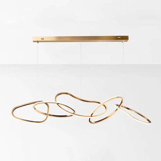 Minimalist Golden Metal 5-Ring Led Hanging Light For Dinning Room Gold / 59 Natural Pendant Lighting