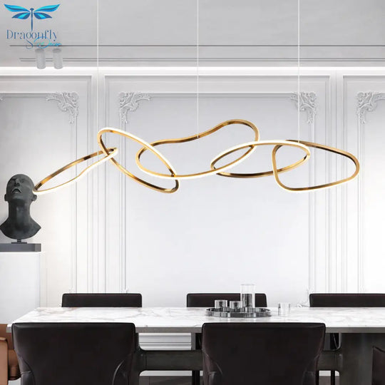 Minimalist Golden Metal 5-Ring Led Hanging Light For Dinning Room Pendant Lighting