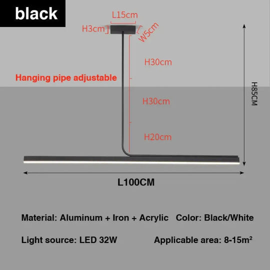 Modern Minimalist Long Bar Creative Pendant Light For Dining Room Kitchen Black L100Cm / White