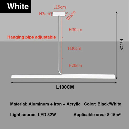 Modern Minimalist Long Bar Creative Pendant Light For Dining Room Kitchen White L100Cm / White