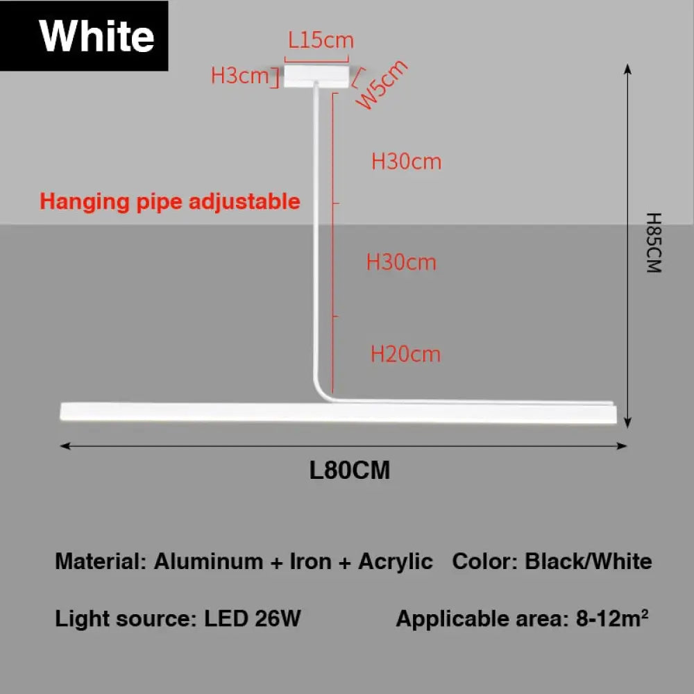 Modern Minimalist Long Bar Creative Pendant Light For Dining Room Kitchen White L80Cm / White Light