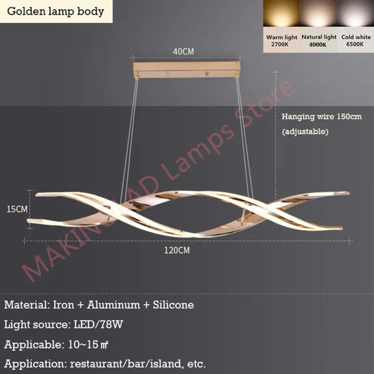Modern Minimalist Luxury Led Helix Design Pendant Light Gold Black Golden Lamp Body / 100Cm Dimming