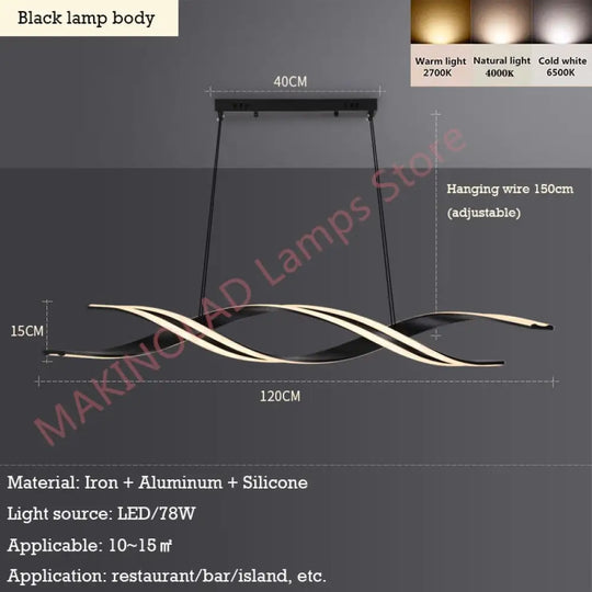 Modern Minimalist Luxury Led Helix Design Pendant Light Gold Black Lamp Body / 100Cm Dimming With