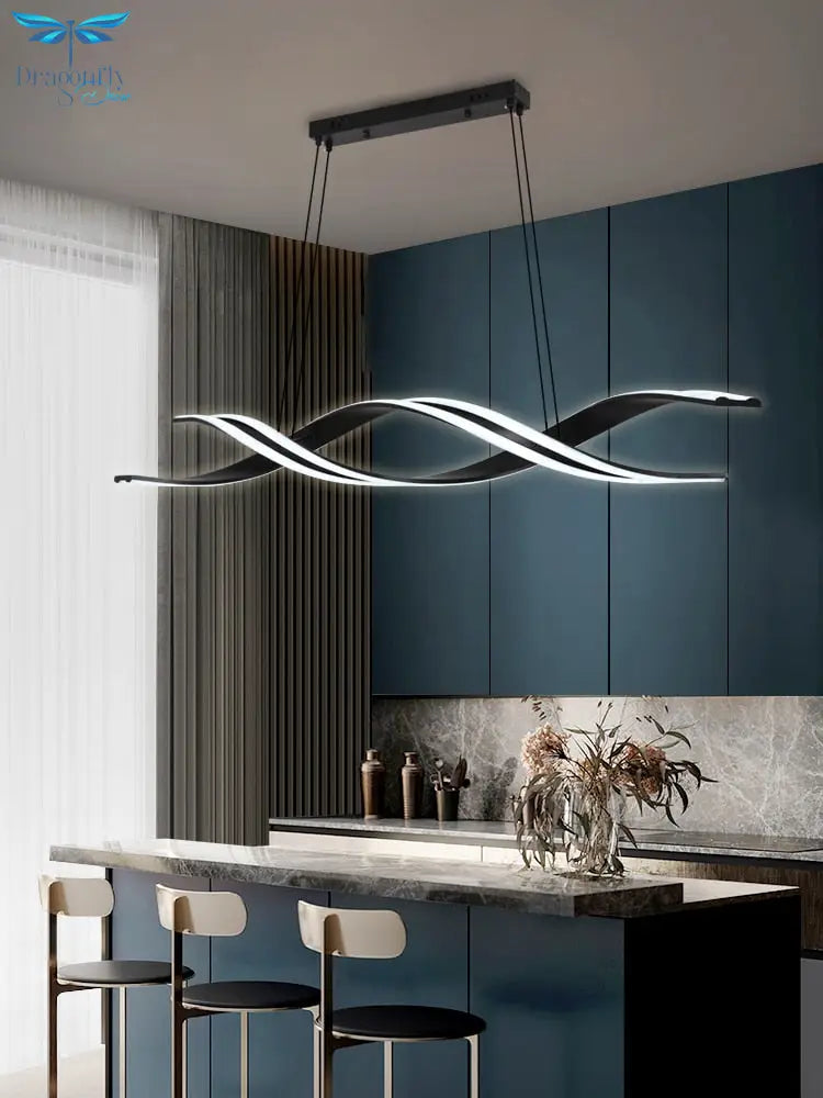 Modern Minimalist Luxury Led Helix Design Pendant Light Gold Black Lighting