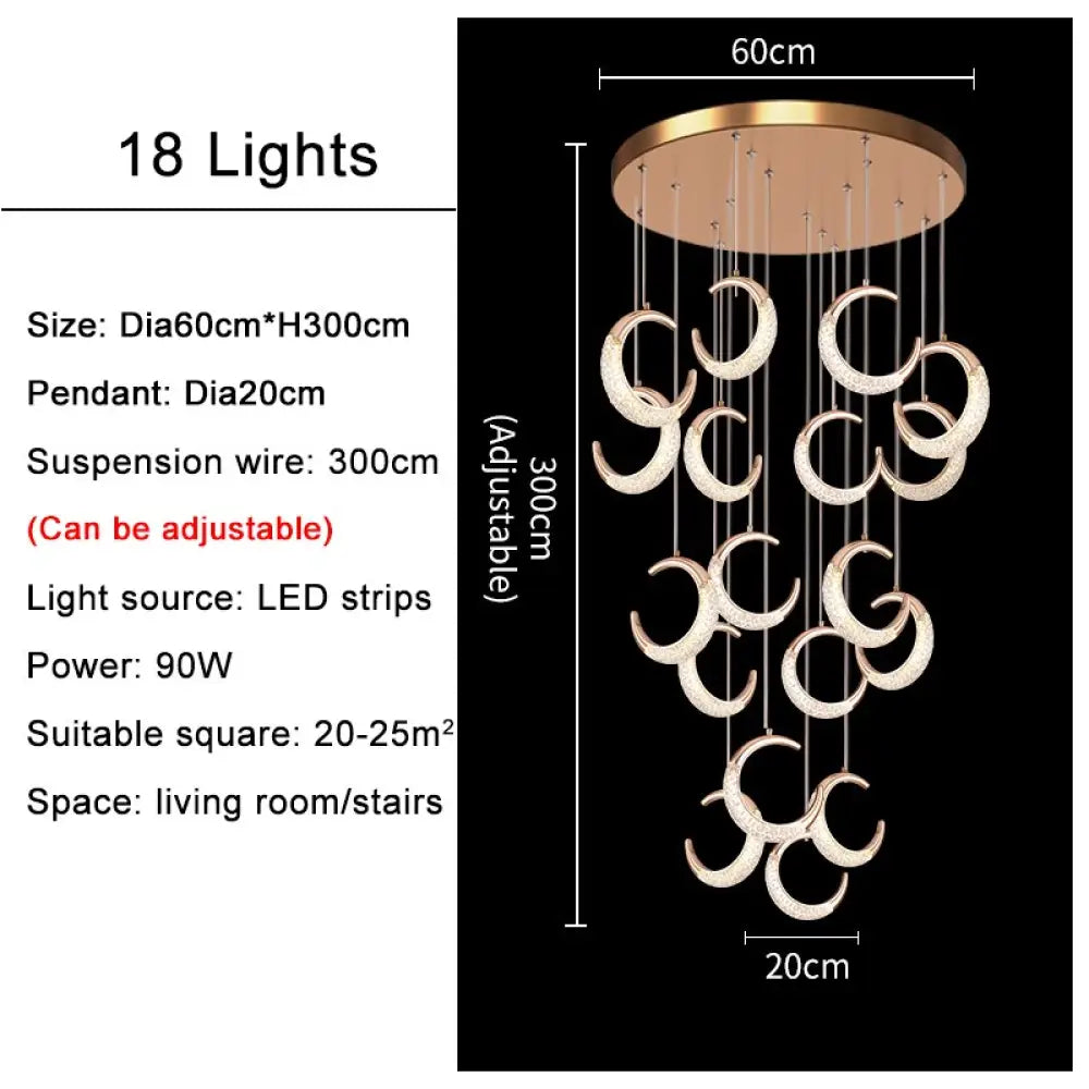 Modern Moon Chandelier Gold Luxury Living Room Ceiling Crystal Lamp For Decortion Villa Staircase