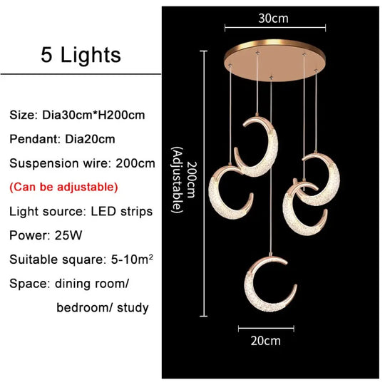 Modern Moon Chandelier Gold Luxury Living Room Ceiling Crystal Lamp For Decortion Villa Staircase