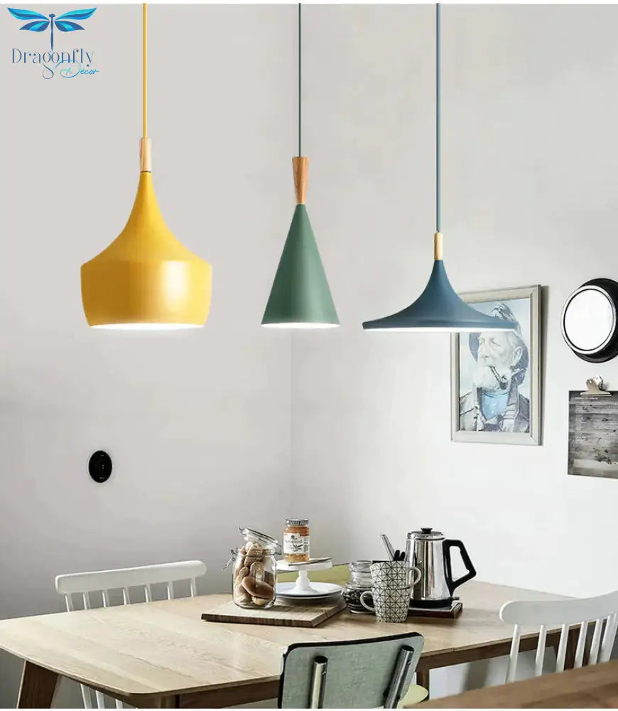Modern Nordic Pendant Lights Iron Lampshade Wood Led Hanging Lamp