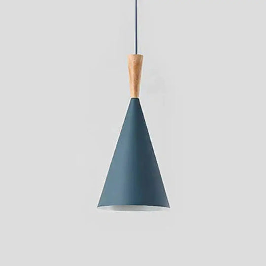 Modern Nordic Pendant Lights Iron Lampshade Wood Led Hanging Lamp A Type Blue