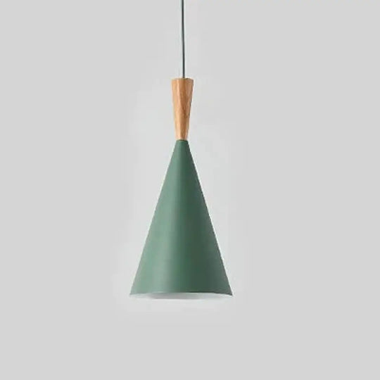 Modern Nordic Pendant Lights Iron Lampshade Wood Led Hanging Lamp A Type Green