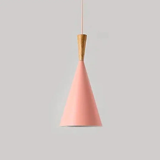 Modern Nordic Pendant Lights Iron Lampshade Wood Led Hanging Lamp A Type Pink