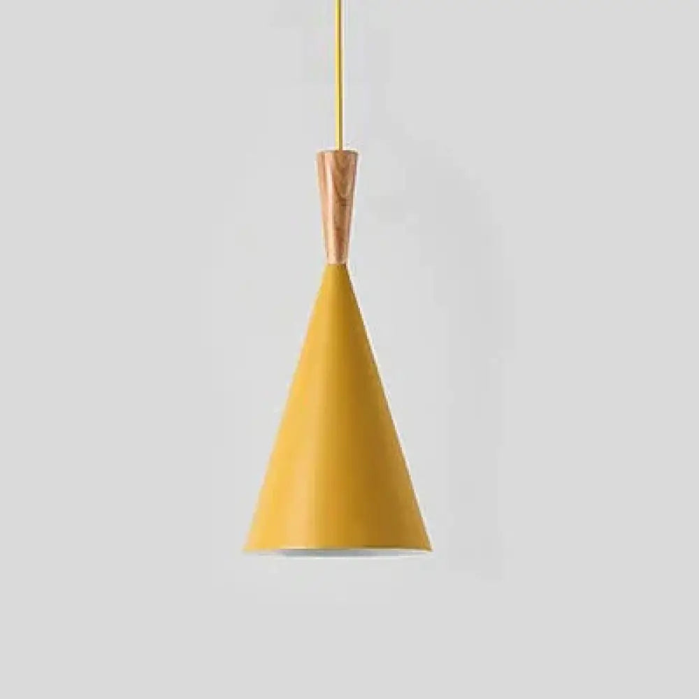 Modern Nordic Pendant Lights Iron Lampshade Wood Led Hanging Lamp A Type Yellow