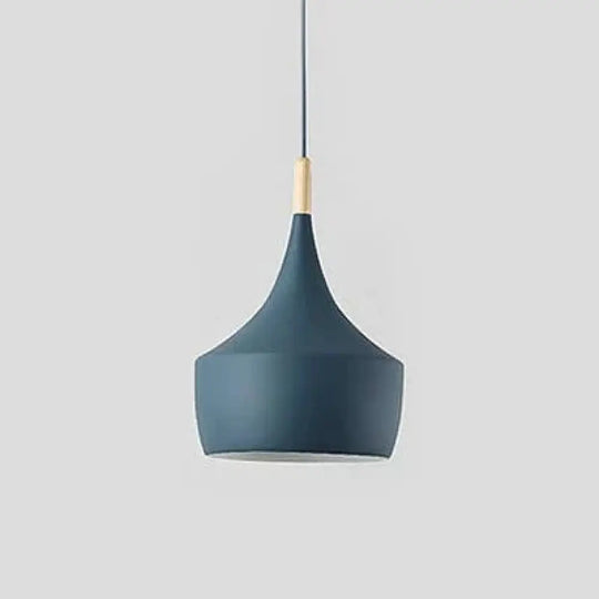 Modern Nordic Pendant Lights Iron Lampshade Wood Led Hanging Lamp C Type Blue