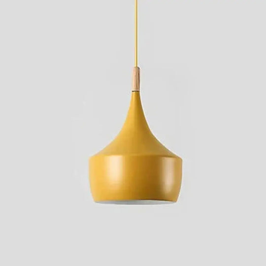 Modern Nordic Pendant Lights Iron Lampshade Wood Led Hanging Lamp C Type Yellow
