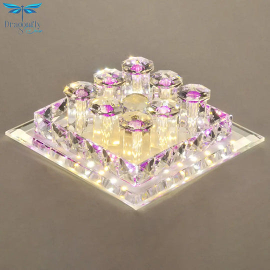Modern Optic Prismatic Crystal Led Flush Mount - Square Ceiling Light Fixture For Aisle
