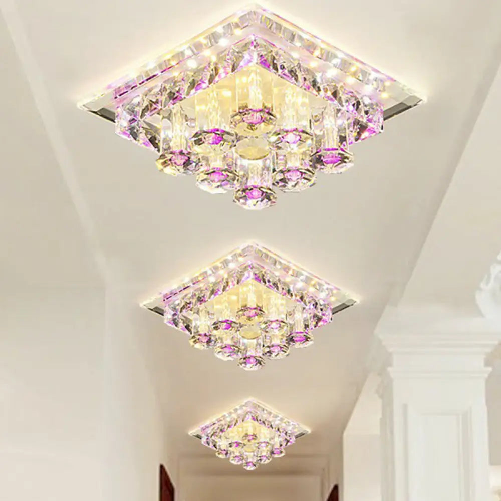 Modern Optic Prismatic Crystal Led Flush Mount - Square Ceiling Light Fixture For Aisle Purple /