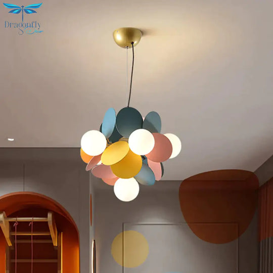 Modern Orb Ceiling Chandelier Cream Glass 6 Heads Bedroom Hanging Light Fixture In Green - Yellow -