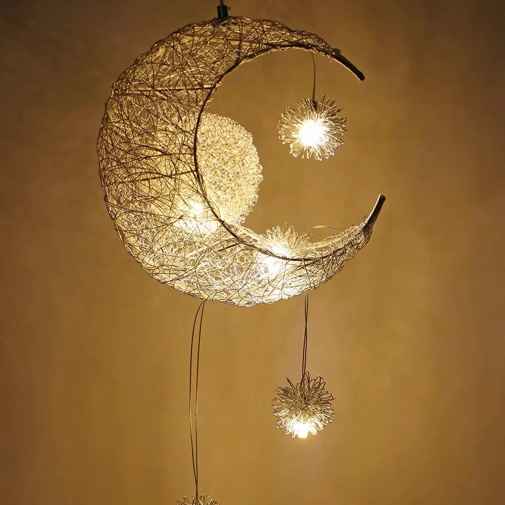 Modern Pendant Lighting Moon Star Hanging Lights Children Bedroom Fixture Warm White