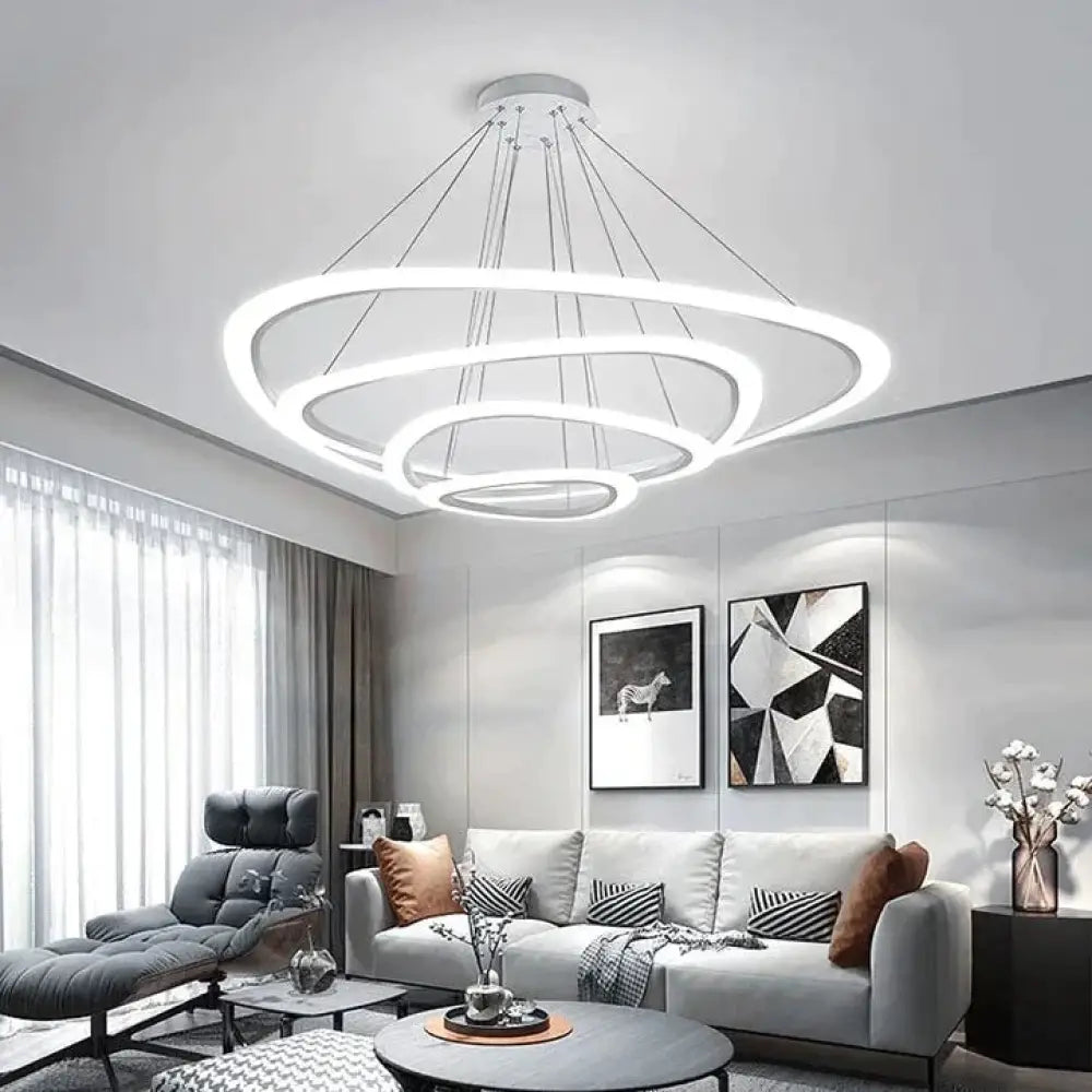 Modern Pendant Lights For Living Dining Room 4/3/2/1 Circle Rings Acrylic Led Lighting 4Ring 88 64