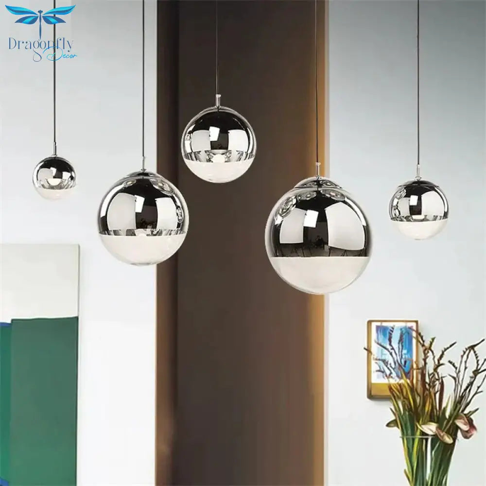 Modern Pendant Lights Silver Mirror Ball Hanglamp Globe Glass Led Lamp Kitchen Living Room Bedroom