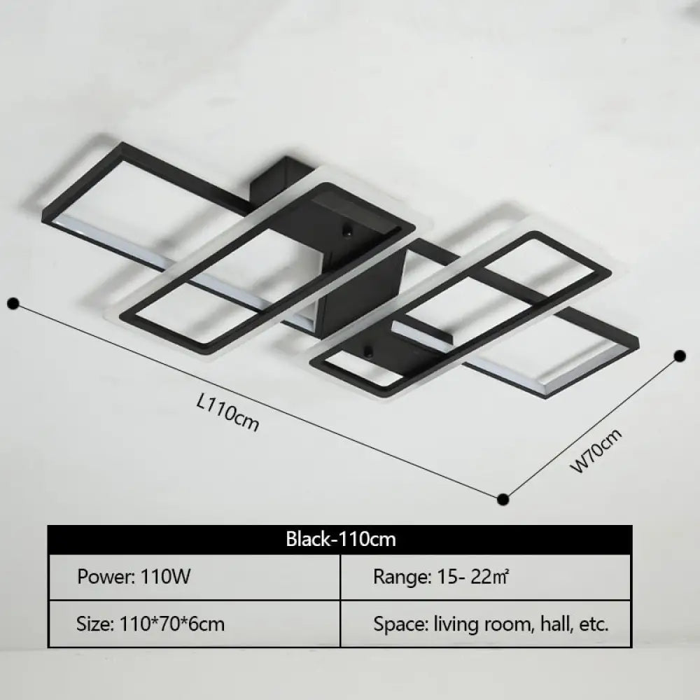 Modern Rectangular Led Chandeliers For Living Room Home Decor Black - 110Cm / China Cool White - No
