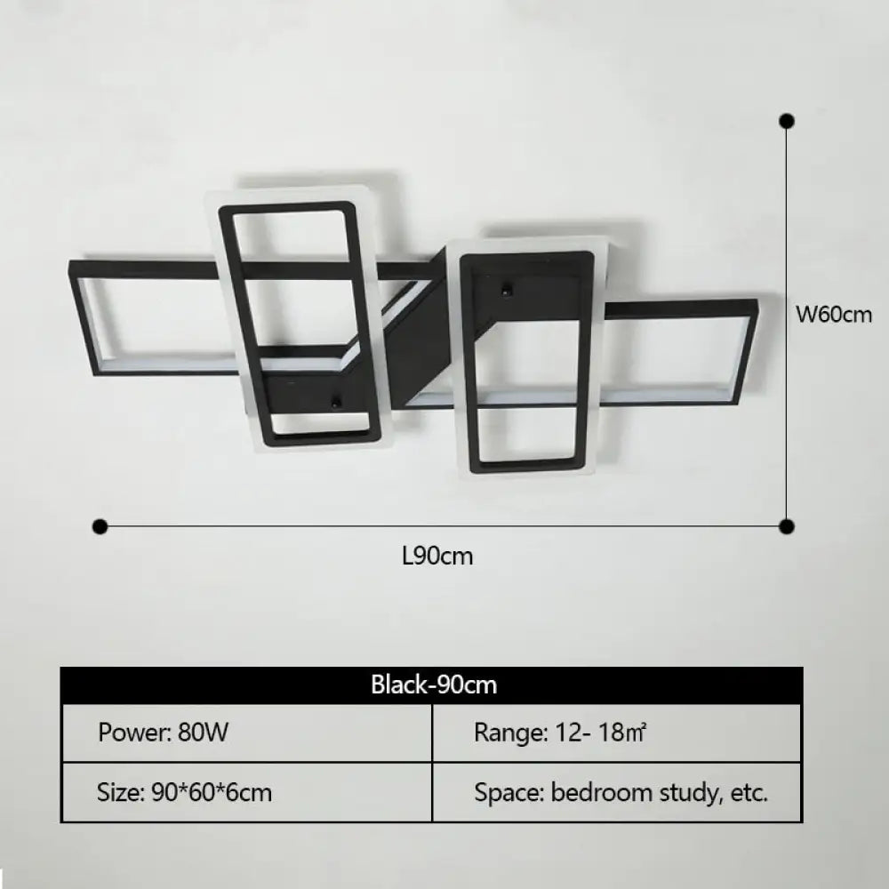 Modern Rectangular Led Chandeliers For Living Room Home Decor Black - 90Cm / China Cool White - No