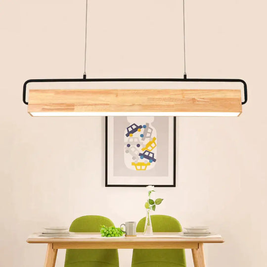 Modern Rectangular Wood Ceiling Chandelier Led Drop Pendant Light In Warm/White / 28’ White