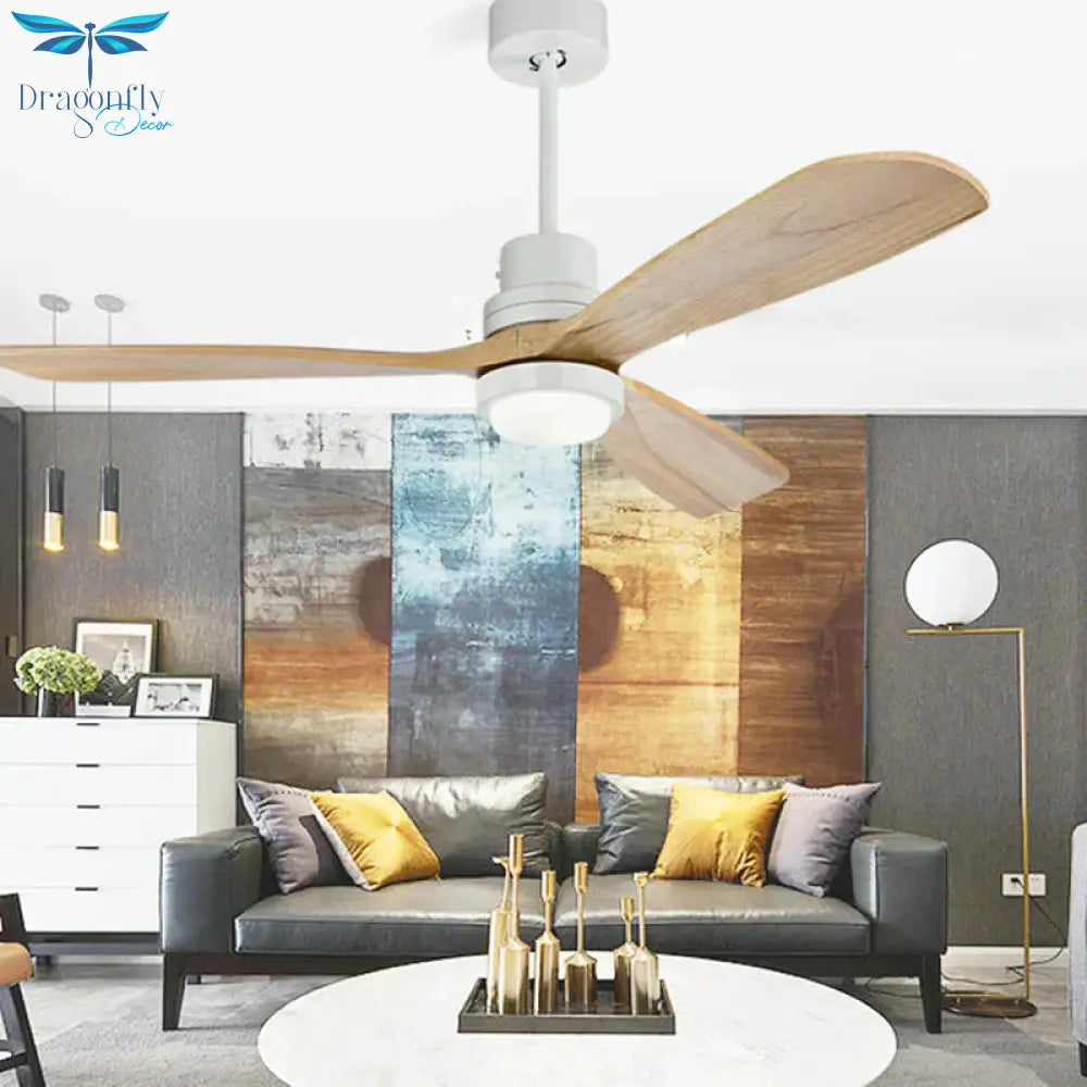 Modern Remote Control 52 Inch Wooden Blades Retro Ceiling Fan With Input 15W Lights Pendant