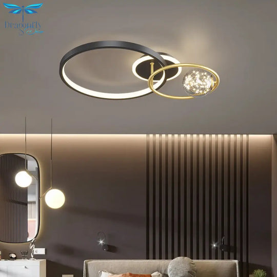 Modern Simple Black Gold Round Led Chandelier Minimalist Decor Living Room Lamp Lighting Ceiling