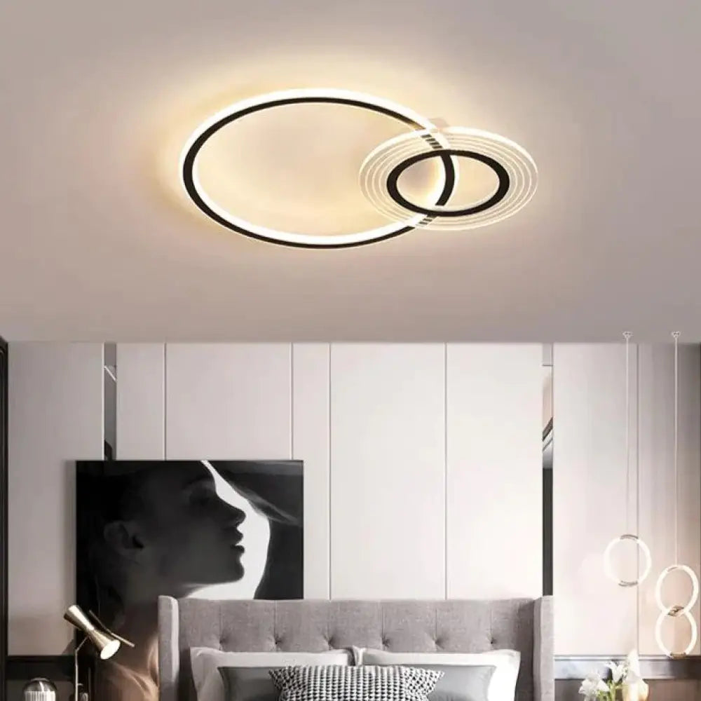 Modern Simple Circle Warm Room Living Led Ceiling Lamp Black White - 47Cm / Three - Color Light