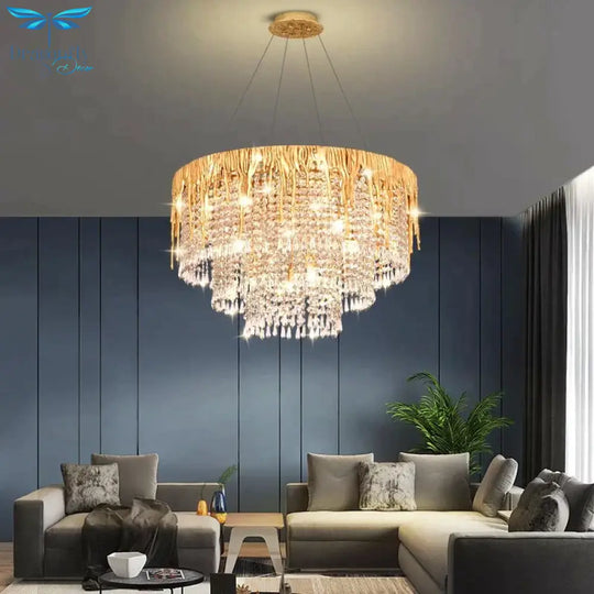 Modern Smart Led Crystal Rings Pendant Light - Adjustable Dimmable Chandelier For Dining And Living
