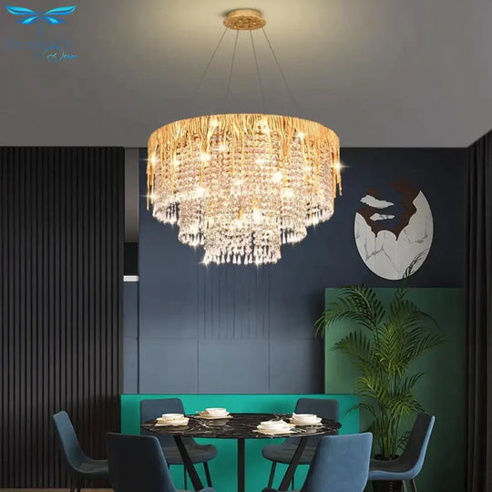 Modern Smart Led Crystal Rings Pendant Light - Adjustable Dimmable Chandelier For Dining And Living
