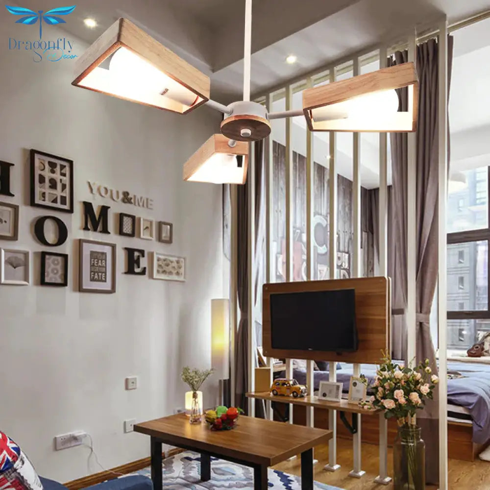Modern Sputnik Chandelier Pendant Wooden 3/5/8 - Light Bedroom Hanging Lamp In Black/White