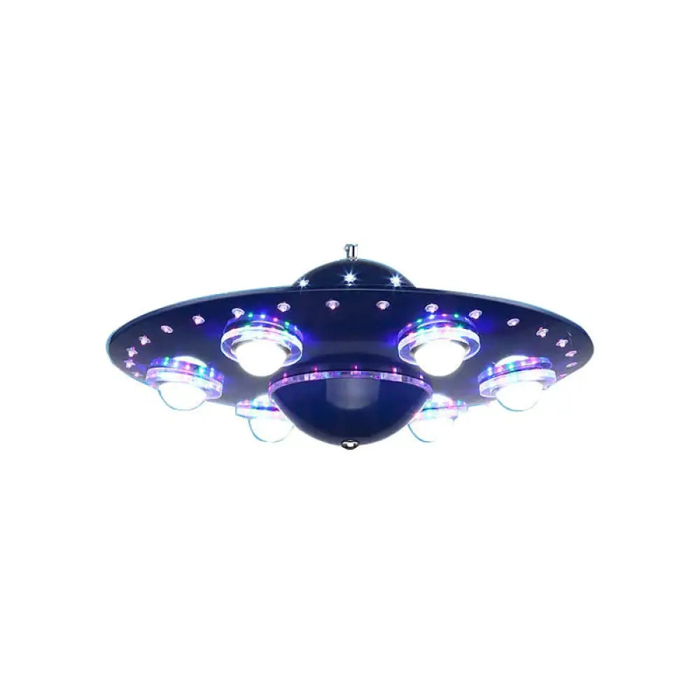 Modern Style Blue Chandelier Ufo Six Lights Metal Pendant Lamp For Child Bedroom