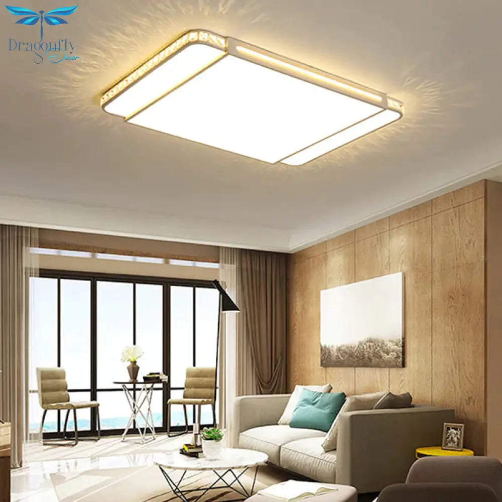 LED Acrylic Flush Light Modern Style White Rectangle Living Room Flush Mount Lamp in White Light/Remote Control Stepless Dimming - Clearhalo - 'Ceiling Lights' - 'Close To Ceiling Lights' - 'Close to ceiling' - 'Flush mount' - Lighting' - 266265