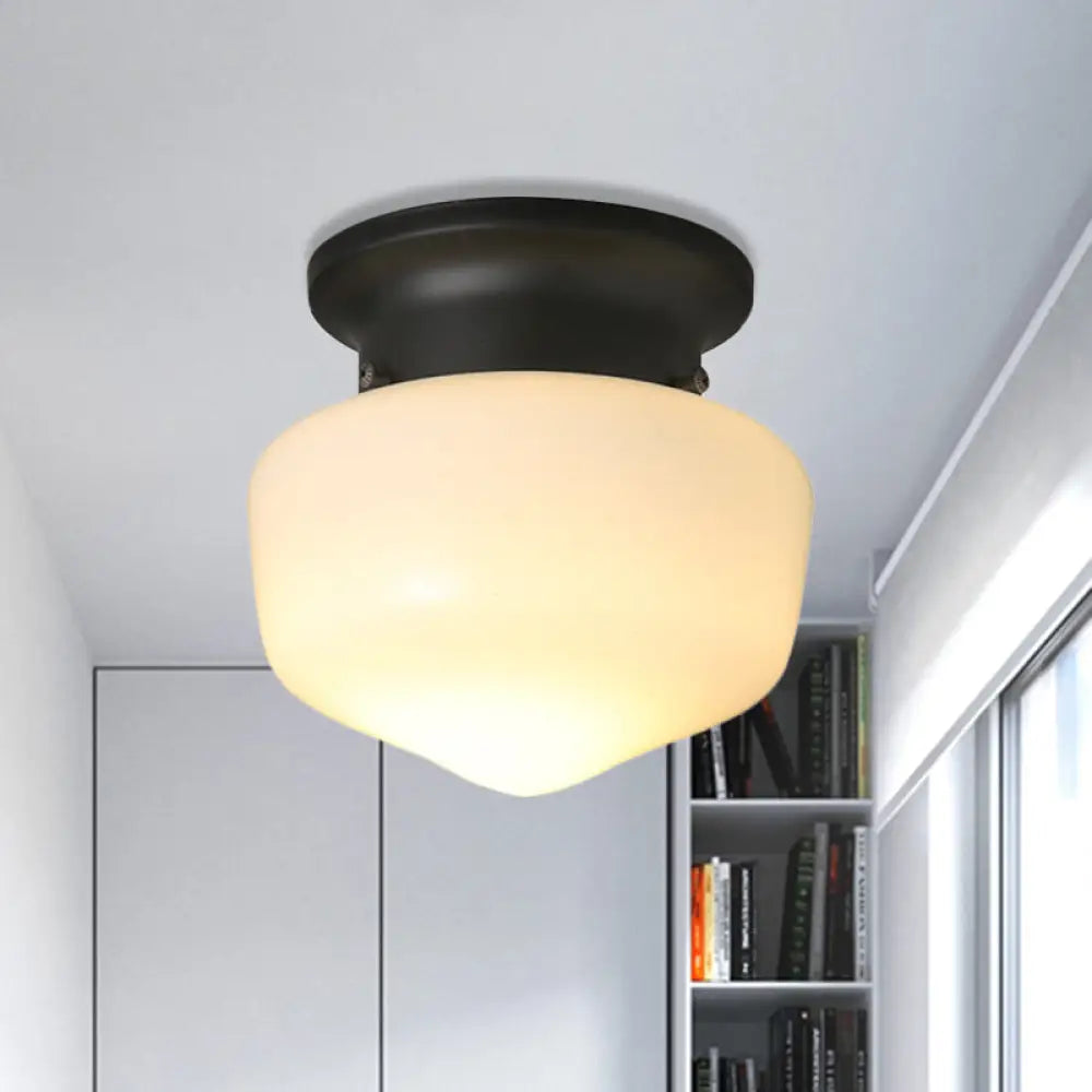 Modern White Schoolhouse Flush Mount Ceiling Lamp - Contemporary 1 - Light Fixture With Milk Glass