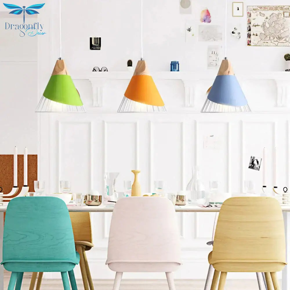 Modern Wood Pendant Lights Led Hang Lamp Colorful Aluminum Lamps For Living Room/Bedroom/Restaurant