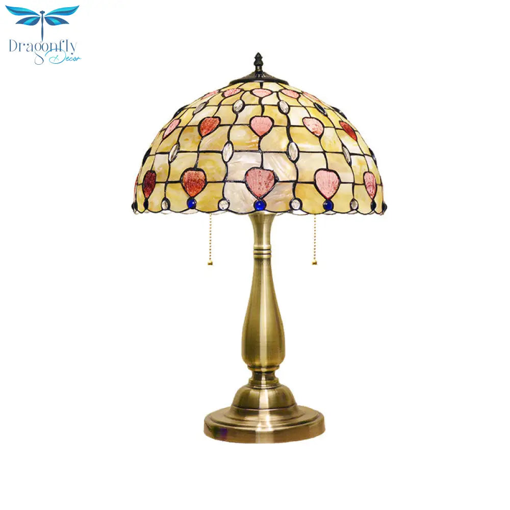 Molly - 2 - Light 2 Lights Table Lamp Dotted Pattern Bowl Shell Night Stand Light With Pull Chain