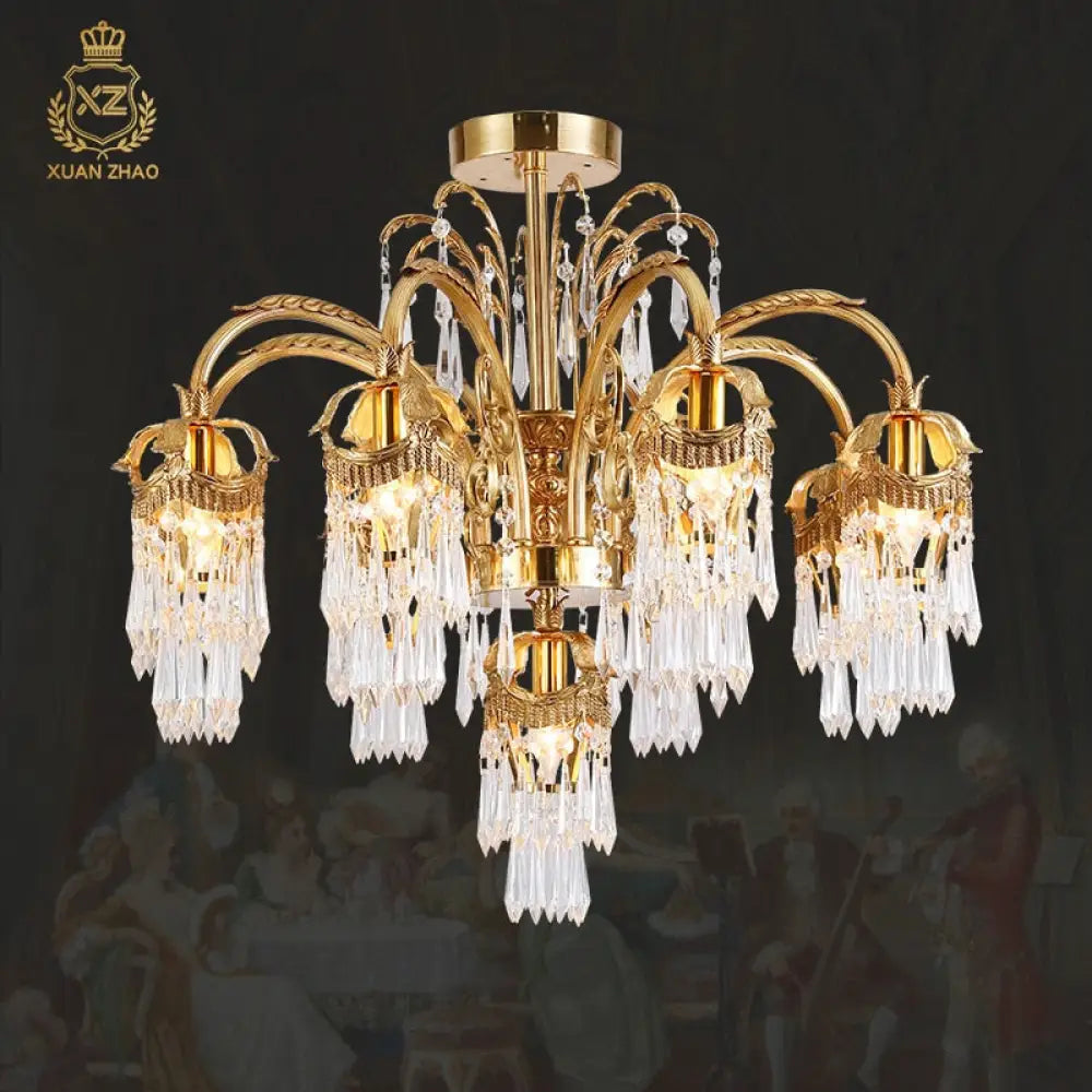 Monarch - European All - Copper Luxury Crystal Chandelier Creative Art 7Lights D72 H60Cm Chandelier
