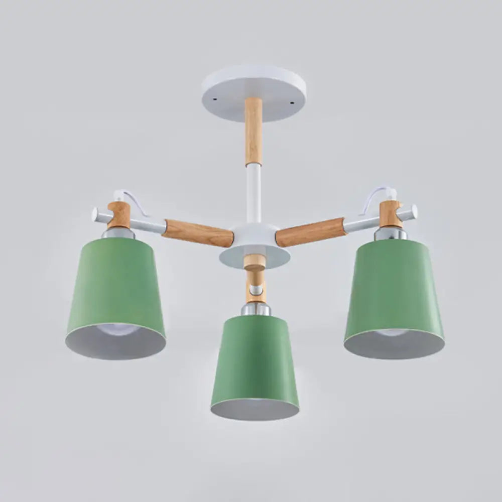 Monica - Modern Multi - Colored Solid Wood Chandelier With Metal Shade 3 / Green