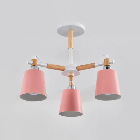 Monica - Modern Multi - Colored Solid Wood Chandelier With Metal Shade 3 / Pink