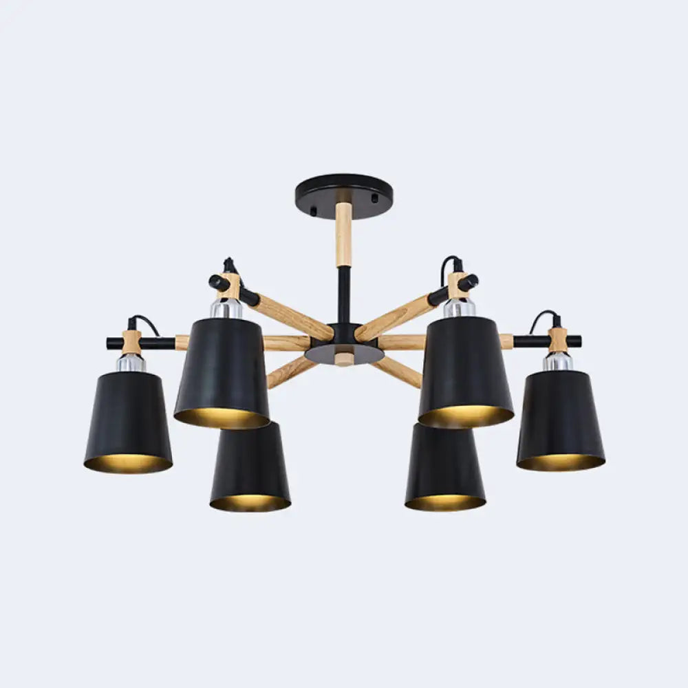Monica - Modern Multi - Colored Solid Wood Chandelier With Metal Shade 6 / Black