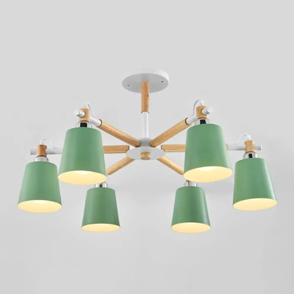 Monica - Modern Multi - Colored Solid Wood Chandelier With Metal Shade 6 / Green
